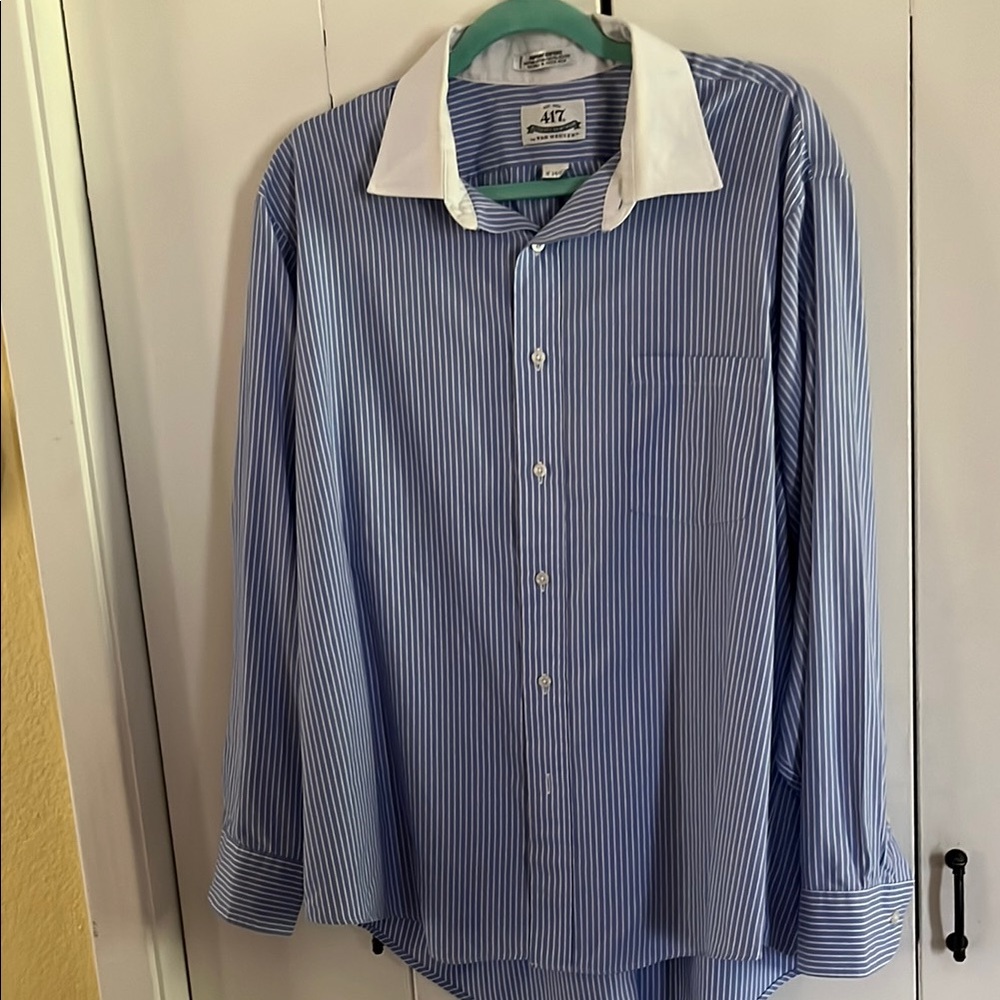 Van Heusen Blue and White Dress Shirt Classic Two-Tone Design